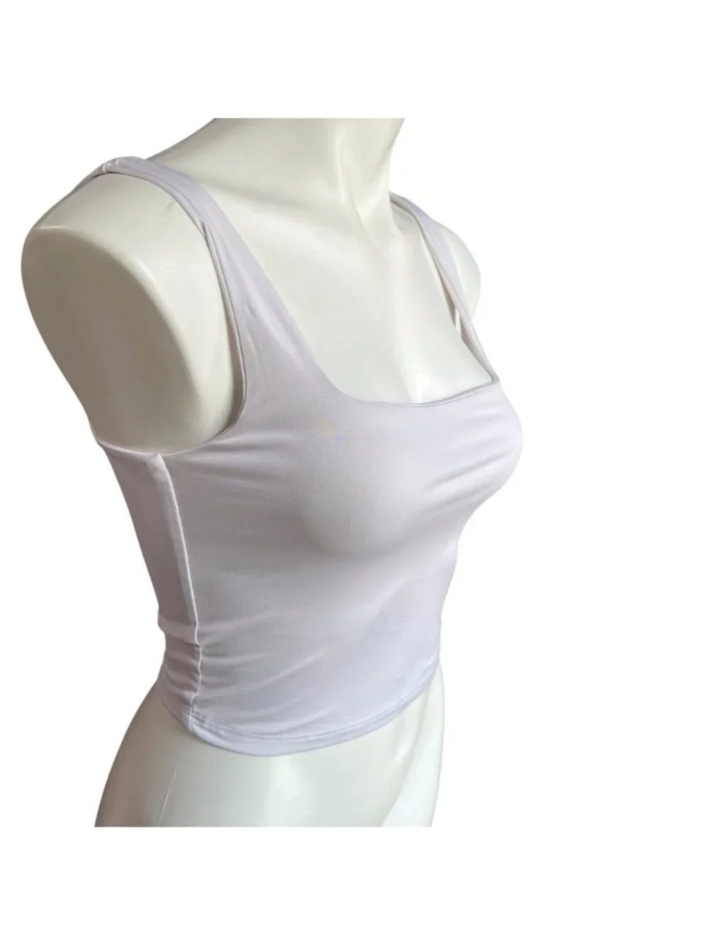 Live In The Moment Crop Tank Top Women's XS White Stretchy Square Neckline - Picture 4 of 9
